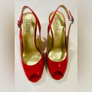 Franco Sarto Red Patent Leather Cork Wedges